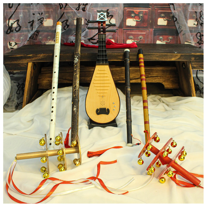 Ancient Wind Flute Children Hanfu Performance Props Xiao China Wind Instruments Pipa Dunhuang Dance Holding a photo rocking bell