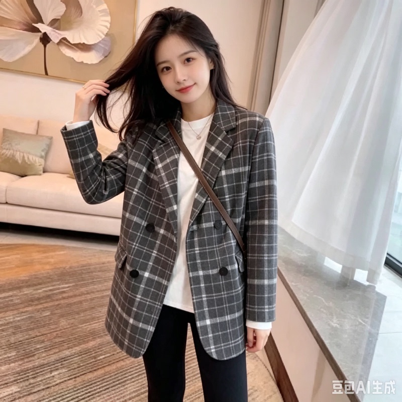 Retro Plaid Short Woolen Coat for Small People 335