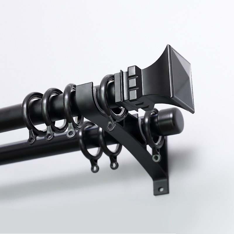 Nordic Roman Stem Window Curtain Rod Single Lever Double-Lever Black Curtain Rail Rod Perforated Top Side Mount Aluminum Alloy Thickened