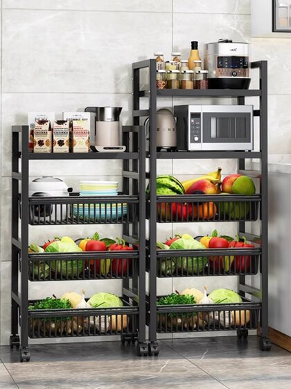 Kitchen Storage Rack, Floor-Standing Vegetable Rack, Simple Household Storage Rack, Mobile Vegetable Basket, Stainless Steel Rack