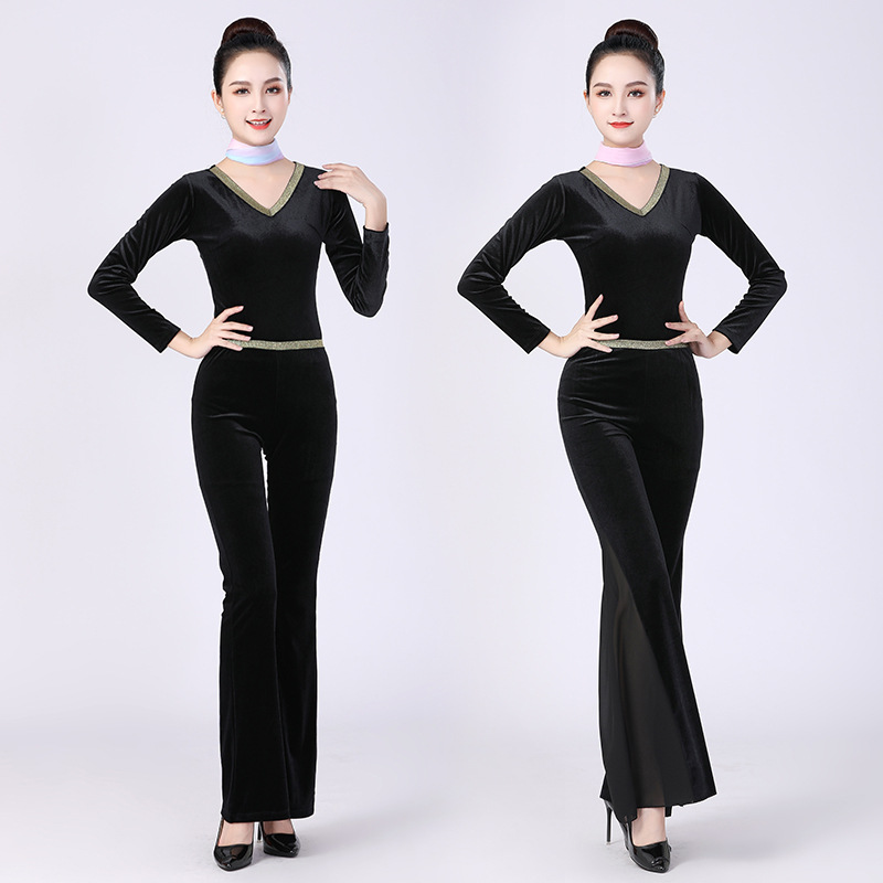 Golden Velvet Body Suit Woman Winter Warm New Gift Instrument Walk Show Training Clothing Black Dance Practice Suit Suit