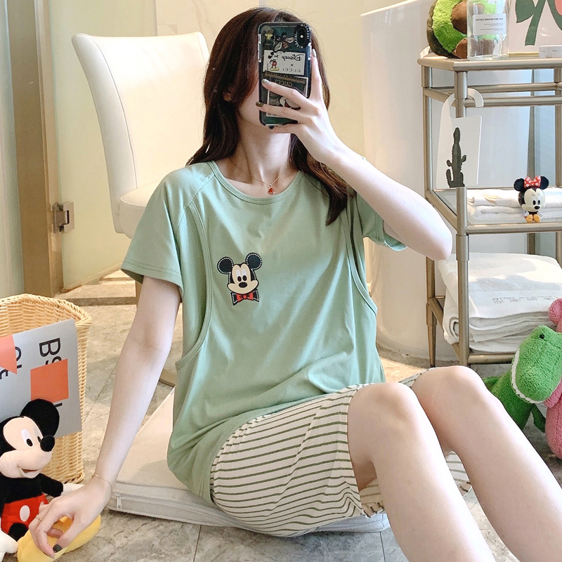 Cho con bú bộ đồ ngủ cotton phù hợp với mặt trăng sleeveth ngắn mỏng mô hình sau khi sinh thời trang mùa hè phụ nữ mang thai vào mùa xuân con bú mùa hè mang thai.