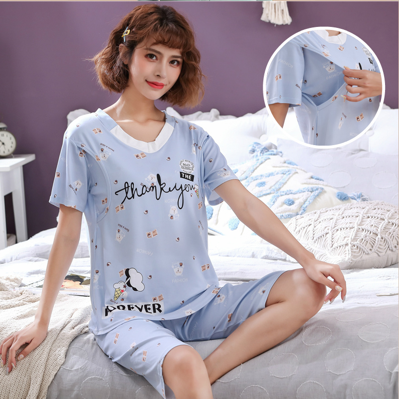 Cho con bú bộ đồ ngủ cotton phù hợp với mặt trăng sleeveth ngắn mỏng mô hình sau khi sinh thời trang mùa hè phụ nữ mang thai vào mùa xuân con bú mùa hè mang thai.