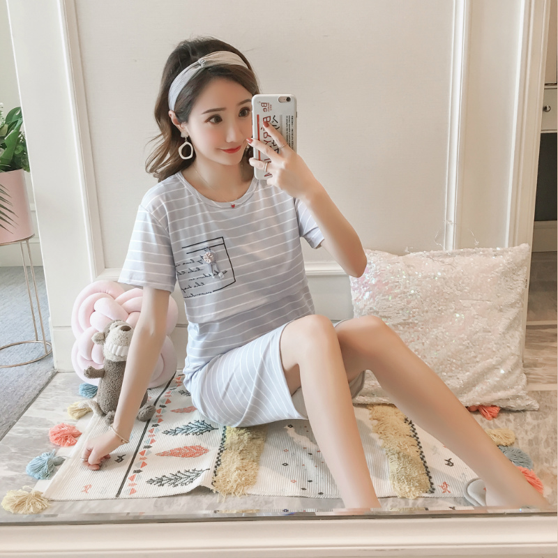 Cho con bú bộ đồ ngủ cotton phù hợp với mặt trăng sleeveth ngắn mỏng mô hình sau khi sinh thời trang mùa hè phụ nữ mang thai vào mùa xuân con bú mùa hè mang thai.