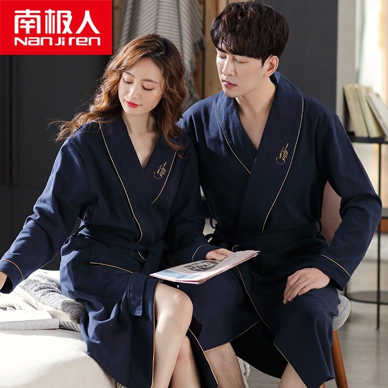 Antarctic couple cotton long sleeves nightgown women's spring and autumn home wear loose winter men's long bathrobe summer bathrobe