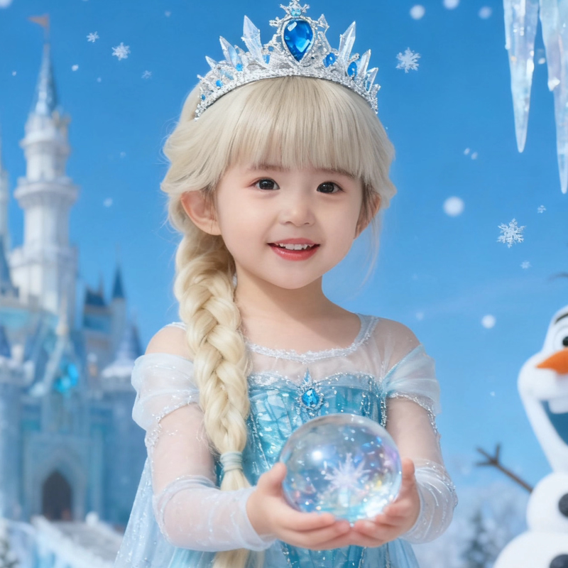 Princess Elsa Cosplay Children's Wig Light Blonde Pre-Made Single Braid Frozen No-Tie Performance Full Wig
