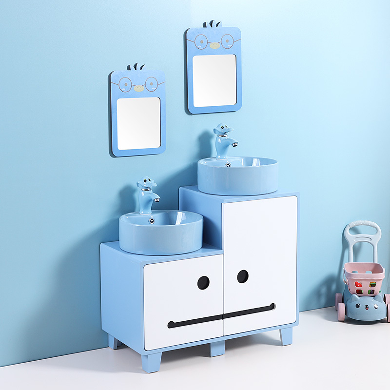 Cartoon Children's Washbasin Bathroom Cabinet, Kindergarten Sink, Parent-Child High-Low Washbasin, Double Basin