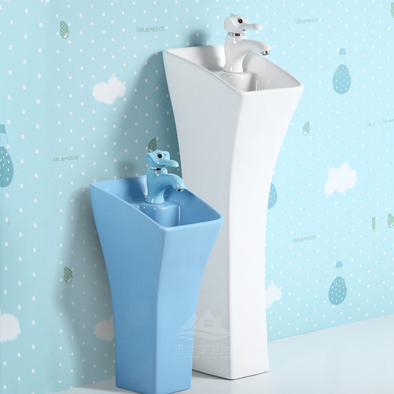 Children Handwashing basin Terra-integrated floor Ceramic Kindergarten Special Color column basin High and low Type of wash face