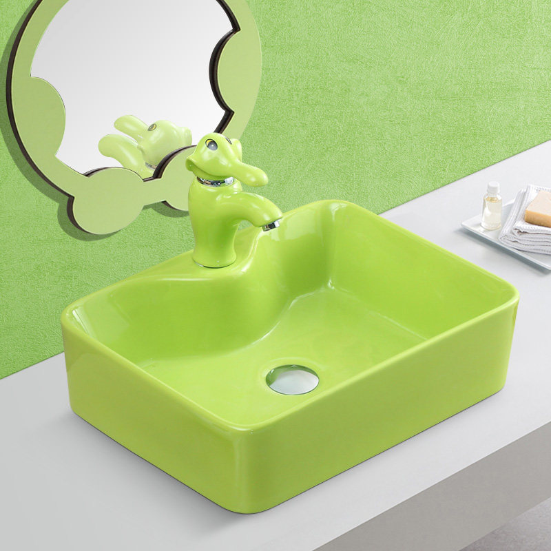 Kindergarten children's color ceramic washbasin square table basin cartoon small bathroom washbasin washbasin table