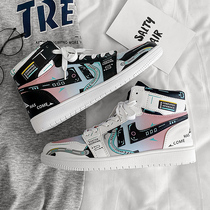 aj mens shoes summer 2022 national tide new style video game pixel high-top board shoes Air Force No. 1 sports casual tide shoes