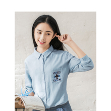 双重优惠：107.2元包邮  茵曼 女士纯棉印绣长袖衬衫