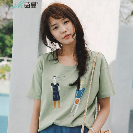 因曼旗舰店2018夏装新款茵曼女装纯棉宽松短