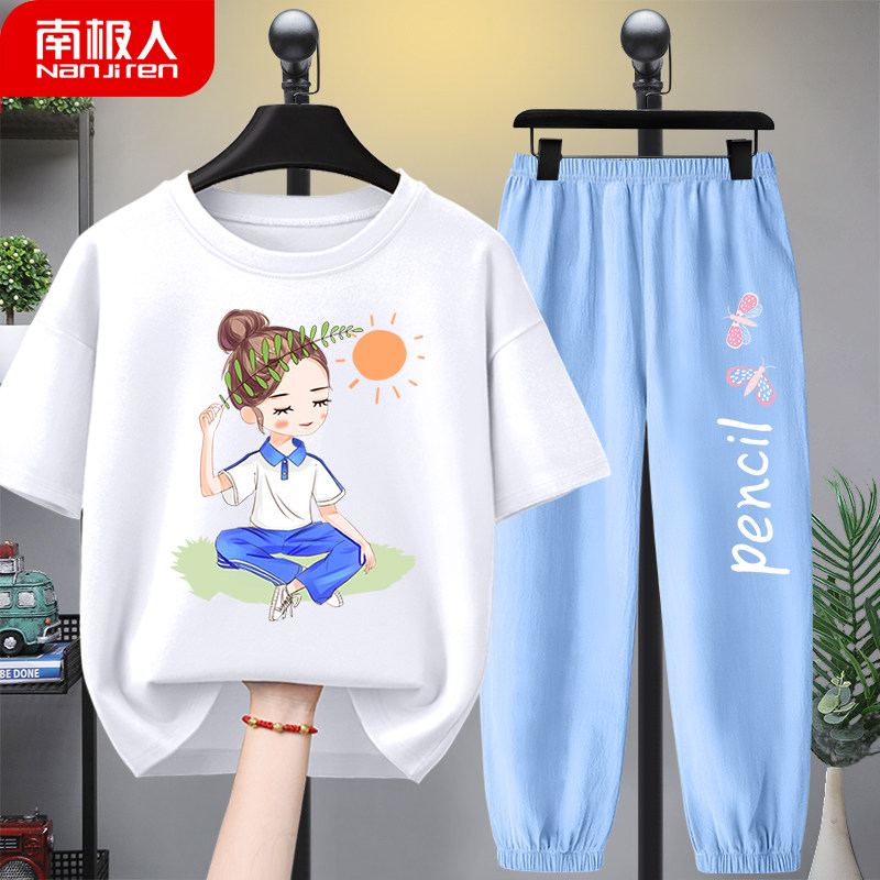 Girls' sports suit 2021 Summer new CUHK Scout Trendy Girls Summer Clothing Thin children's clothes