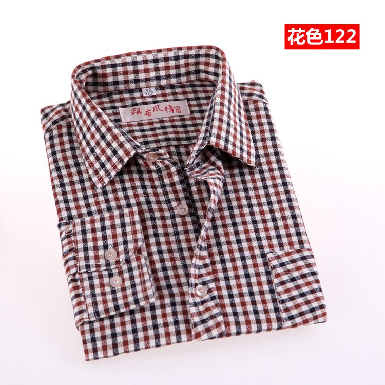 Áo cotton nam thô dài tay kẻ sọc cotton kẻ sọc nam trung tính sơ mi cổ trụ