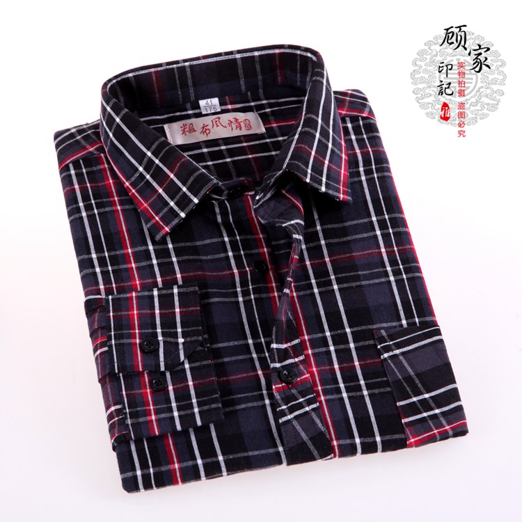 Áo cotton nam thô dài tay áo sơ mi nam quê hương đặc sản xanh trung niên cha mặc thoải mái và khỏe mạnh áo sơ mi cổ trụ nam