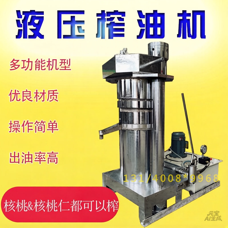 Walnut Hydraulic Oil Press Machine for Commercial Use, Suitable for Walnut Kernels with Shells, Pecan Cold-Pressed Oil, Fully Automatic Oil Press Equipment for Oil Mills