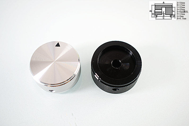 实心铝合金旋钮 直径6mm柄通用 全铝电位器旋钮 34*17MM 螺丝紧固