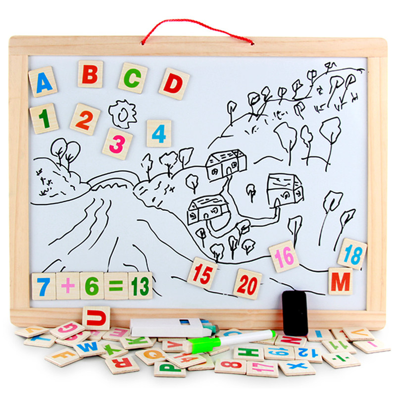 Solid Wood Children Magnetic Writing Tablet Erasable Whiteboard Chalk Word Small Blackboard Hanging Home Teaching Double-sided Drawing Board