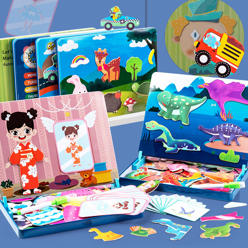 Young children Baby Early teaching Puzzle Magnetic Swap for Jigsaw Puzzle Traffic Dinosaur Cognition Brain 1-4-year-old Magnetic Toys 3