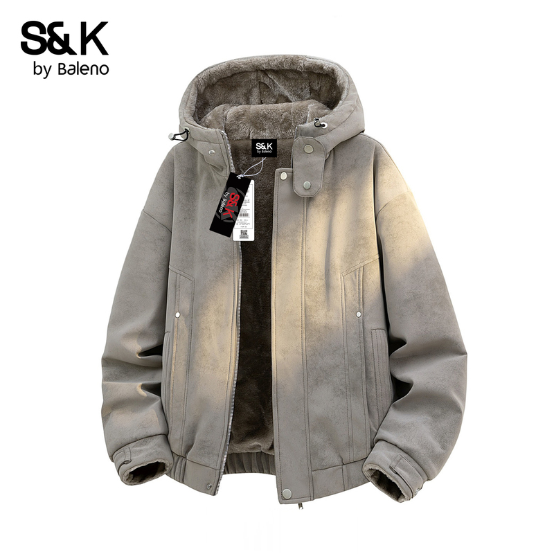 Baleno High-End Stylish Retro Lamb Wool Jacket Men's Winter New Thick Fleece Hooded Coat