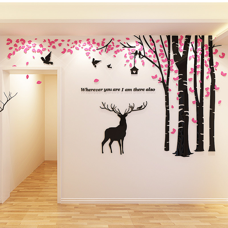 Forest Deer New House Living Room Sofa Background Wall Decoration Creativity 3d Solid Acrylic Wall Sticker self-adhesive painting