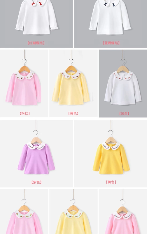 Bé gái chạm đáy áo 1 tuổi 3 quần áo bé gái cổ áo búp bê bé gái mùa xuân và mùa thu cotton 2 áo trẻ em áo thun dài tay