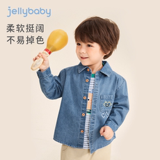 Детская джинсовая рубашка jellybaby男孩衣服春装宝宝长袖牛仔衫春秋儿童帅气上衣5男童衬衫