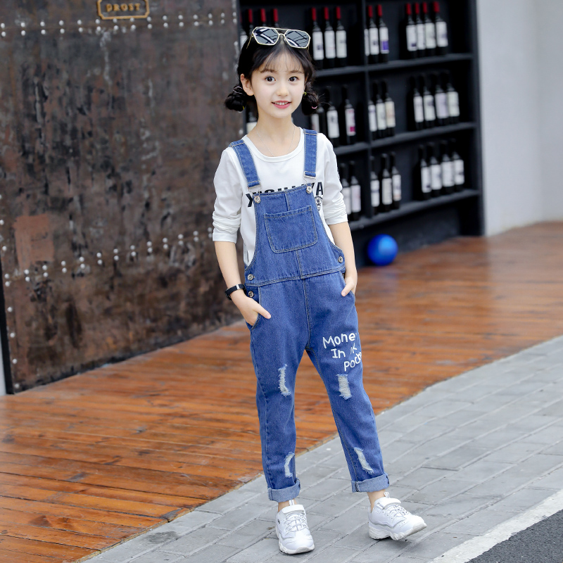 Cô gái mùa xuân và mùa thu quần denim vành đai thiết lập năm 2020 theo phong cách mới thời trang Hàn Quốc phiên bản của trẻ em thường ở chân rộng