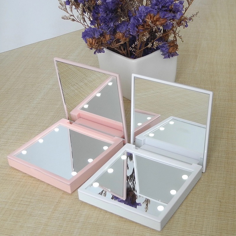 Handbag with Light Mirror LED Makeup Mirror Mini Lighting Mirror 7cm 6 Light Mirror Carrying Folding Mirror