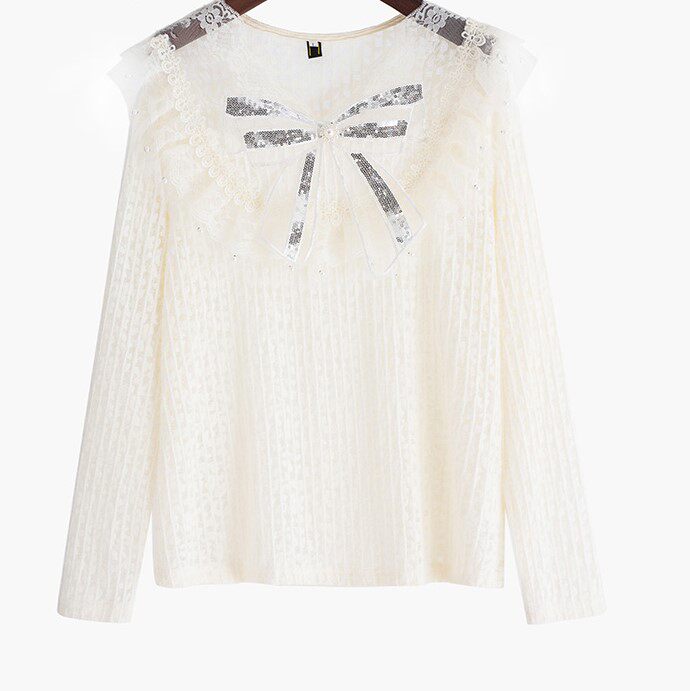 Shang Show Great Size Women's Dress 2022 Spring New Fashion Women's Clothing Loose Long Sleeves Slim Lace Blouses