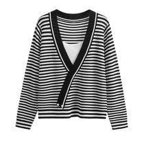 Shang Show Big Code Womens Clothing Spring Clothing 2022 New Blouse Women Foreign Air Weight Reduction and Slim Early Spring Long Sleeve Striped Knit T Shirt