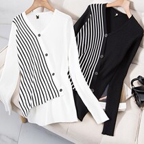 Fashion Show Big Code Womens Dress 2022 Springtime New Conspicuic Fashion V Collar 100 Hitch-Colored Knitted Loose Blouse