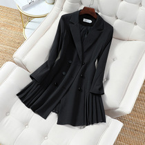 Shang Show Big Code Womens Dress 2022 Suit Display Slim Coat Han Version Down Hem Fold Temperament Tawny Little West Suit