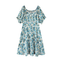 Shangxiu plus size womens clothing 2022 summer new fat mm fashion diamond-encrusted square collar lotus leaf sleeve temperament dress trendy