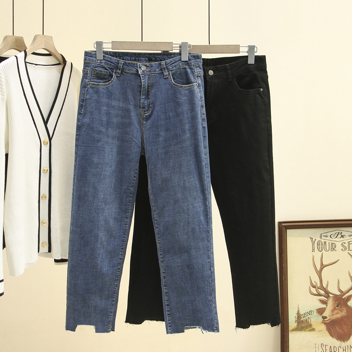 Shang Show Great Size Women's Dress Jeans 2022 Spring New Conspiculess Fat Mm Smoke Pipe Pants Tide