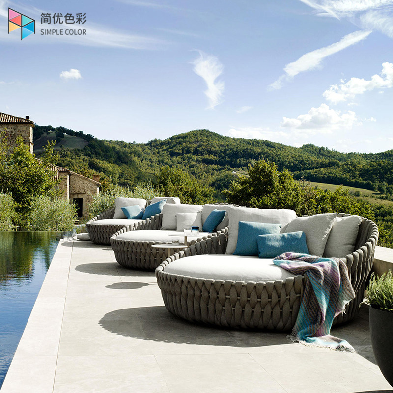 Swimming pool bed leisure round bed braided thick rope model room designer open-air resort spa hotel outdoor bed
