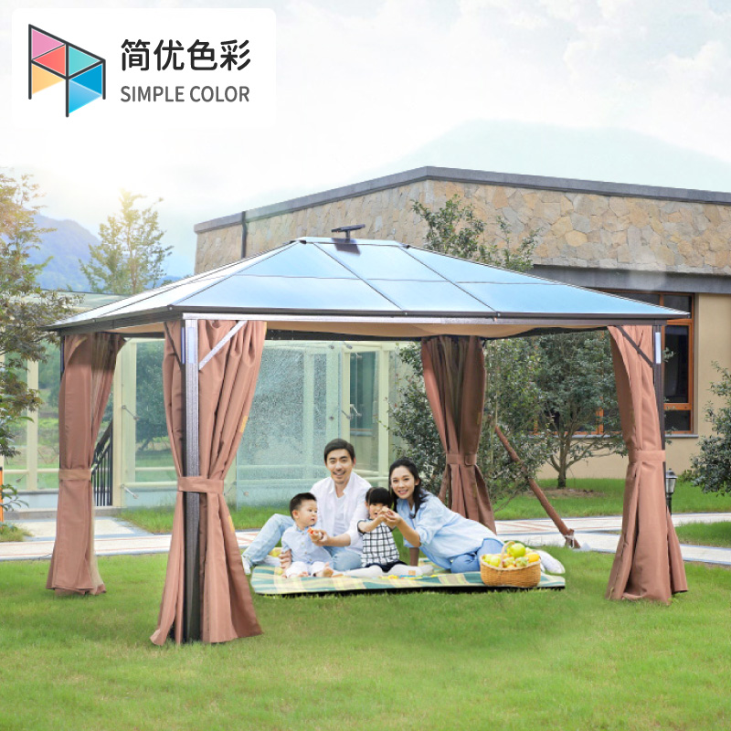 Outdoor pavilion outdoor aluminum alloy solar light charging sun shed sunshade rainproof European villa courtyard pavilion