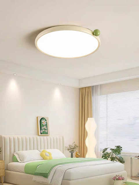 Full spectrum cream style bedroom ceiling lamp French small round beanie lamp eye protection room lamp simple ultra-thin ceiling lamp