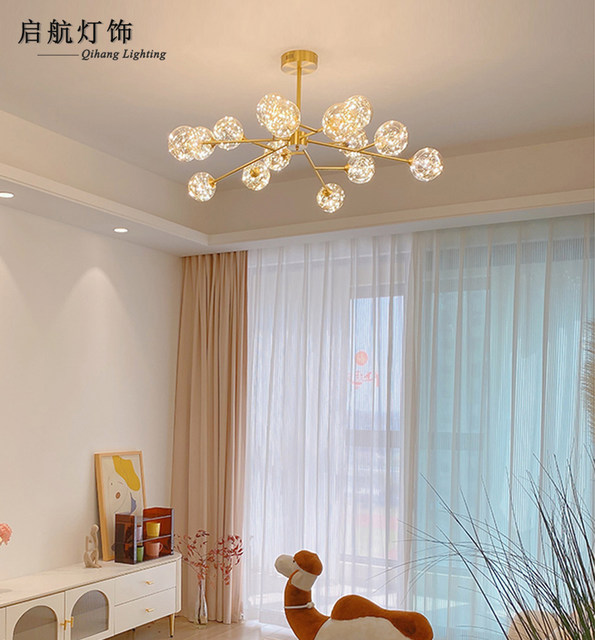 All copper Nordic living room chandelier light luxury magic bean molecular lamp modern simple and atmospheric restaurant master bedroom starry sky lamp