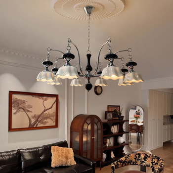 French Retro Style Handmade Ceramic Living Room Multi-Head Chandelier, South Asian Style Vintage Bedroom Chandelier, Modern Dining Room Chandelier