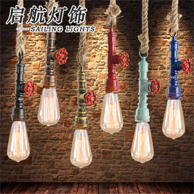 American retro hemp rope chandelier industrial style creative personality single head restaurant bar table water pipe lamps