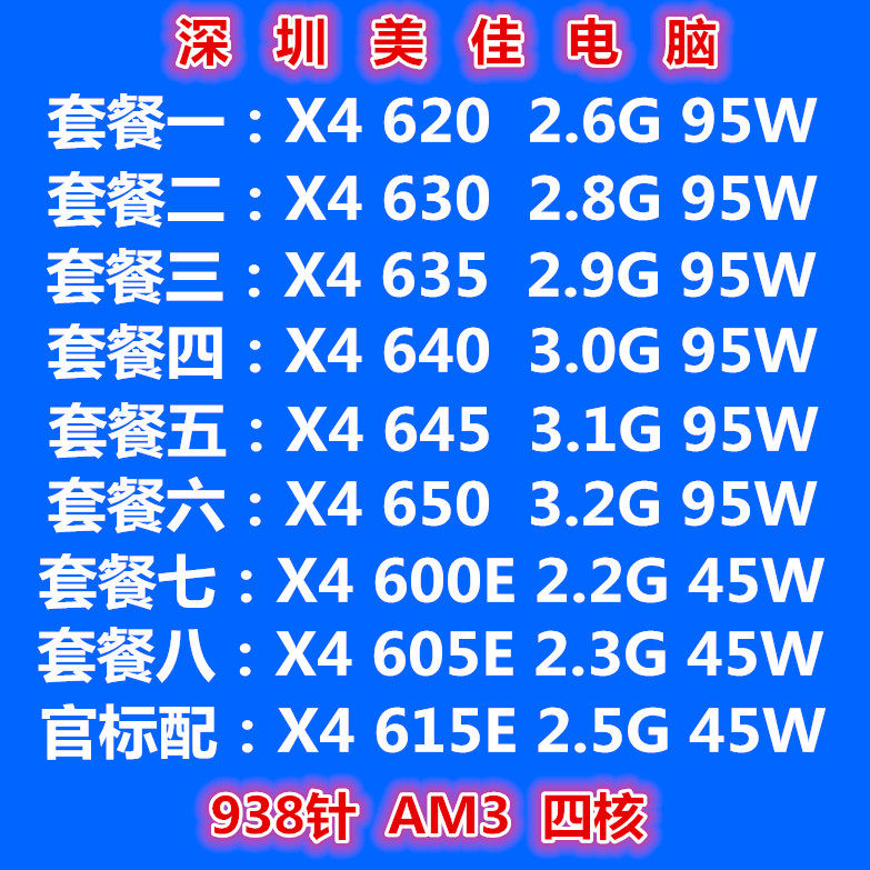 AMD Athlon II X4 640 620 630 635 645 650 600 605 615E CPU