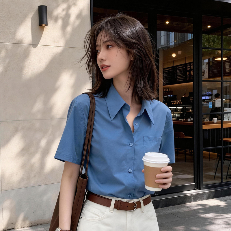 2026 New Commuter Style Blue Short-Sleeved Shirt for Women, Summer Slimming Design, Niche Style, Versatile Professional Top 2026 New Commuter Style Blue Short-Sleeved Shirt for Women, Summer Slimming Design, Niche Style, Versatile Professional Top