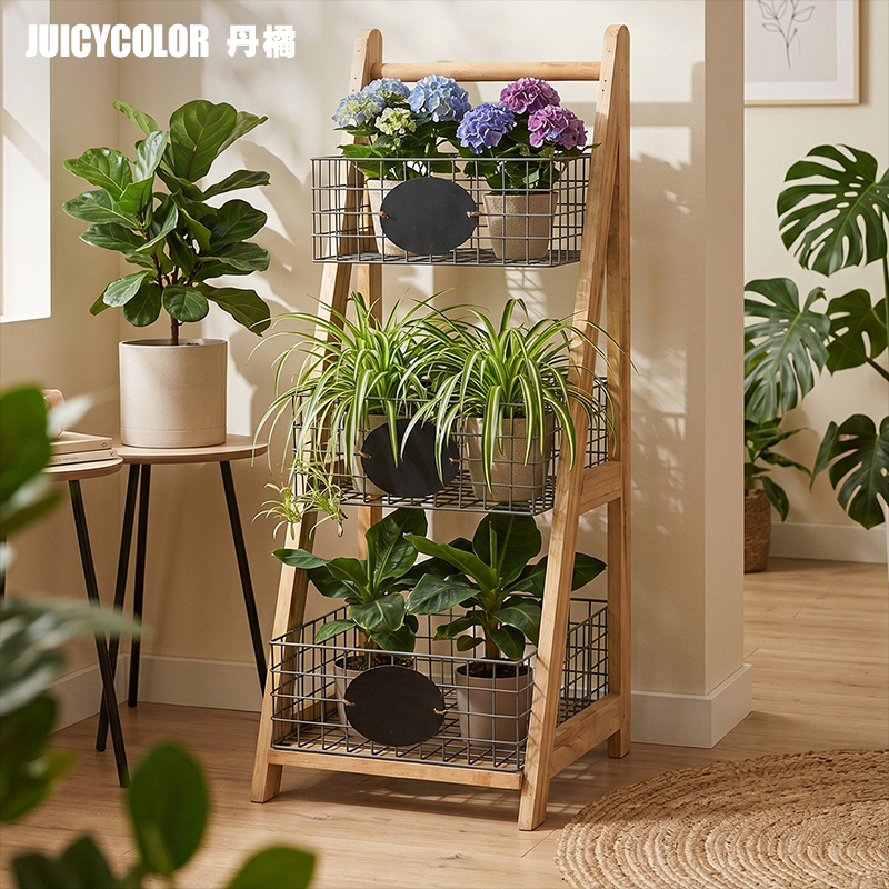 Juicycolor Orange Flower Stand Balcony Storage Rack Living Room Floor-Standing Multi-Layer Solid Wood Ladder Storage Rack Juicycolor Orange Flower Stand Balcony Storage Rack Living Room Floor-Standing Multi-Layer Solid Wood Ladder Storage Rack
