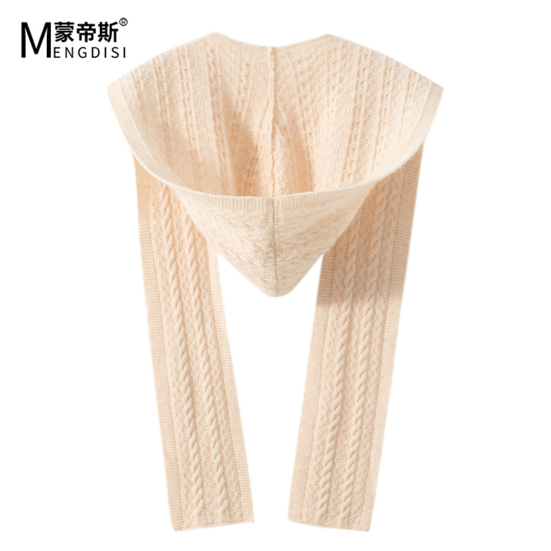 Spring and Autumn Cashmere Knitted Shawl with Hooded Scarf, Integrated Air-Conditioned Room Shoulder Protector, Sun Protection Shirt with Tie, Outerwear for Women