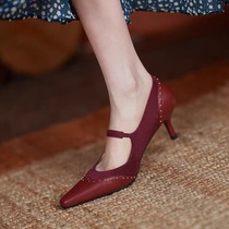 GAIAIER French style Sexy word button ~ new genuine leather womens single shoes 100 hitch heel with womens shoes temperament heels