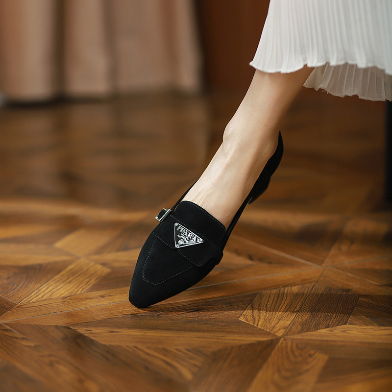 GAIAVER superzantine shaping ~ 2022 genuine leather fashion pointed coarse heel with female single shoe Lefu shoes