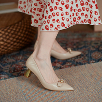 GAIAIER Retro Net Red ~ annual new refined genuine leather French style with shoes pointed women shoes high heel shoes