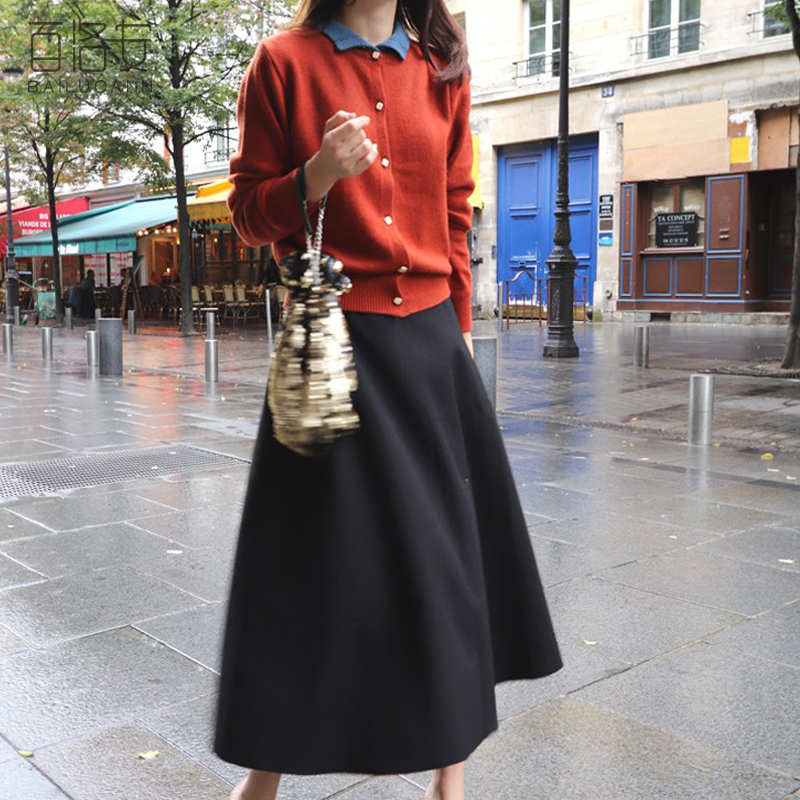 100 Logan High waist display slim long version A character dress umbrella skirt woman spring dress New black over knee skirt Fashion half-body dress