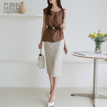 Bai Luoan sleeveless round neck shirt womens summer new Han fan temperament fashion irregular top commuter OL shirt